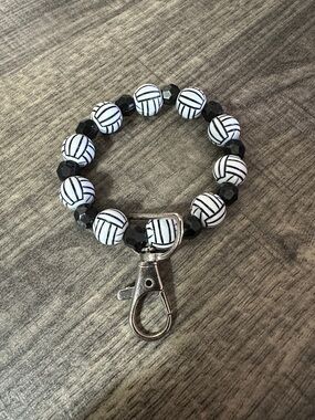 Black & White Volleyball Beaded Keychain Bracelet